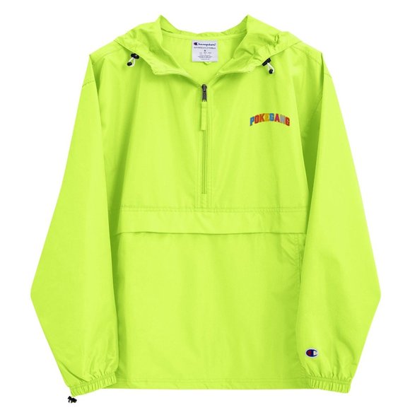 PokeGang x Champion Women's Safety Green Half Zip Hooded Rain Resistant Jacket - Picture 4 of 5
